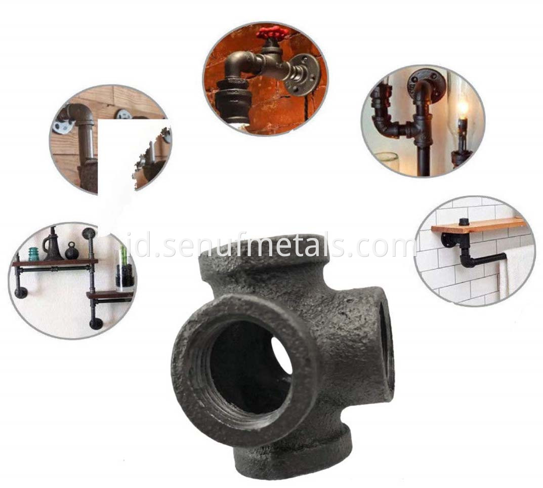 Black Malleable Iron Cast Pipe Fitting 5 Way Pipe Female (1)